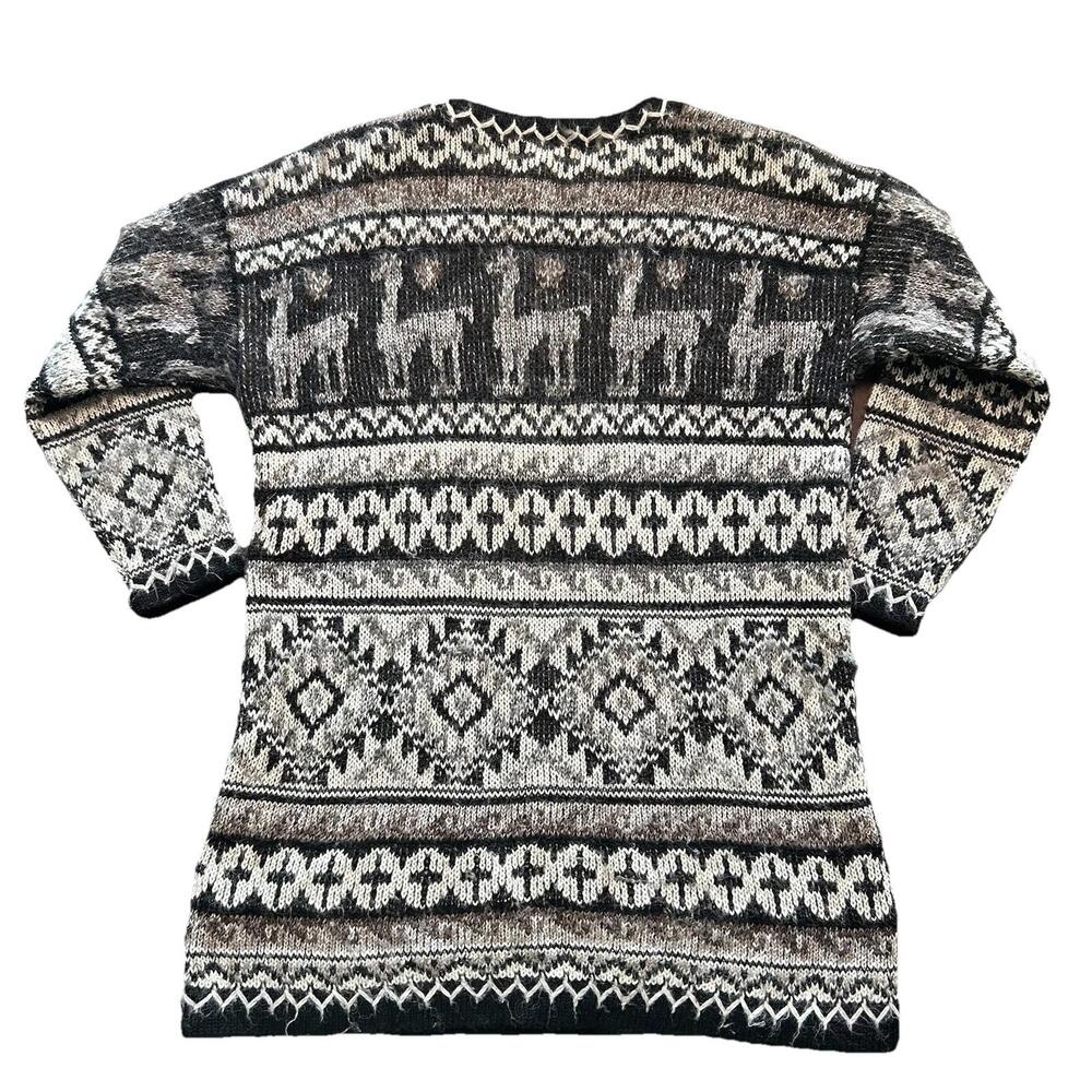 Peruvian Connection 100% Alpaca Wool Llama Print Size M 3/4 Sleeve Boho - Picture 3 of 4